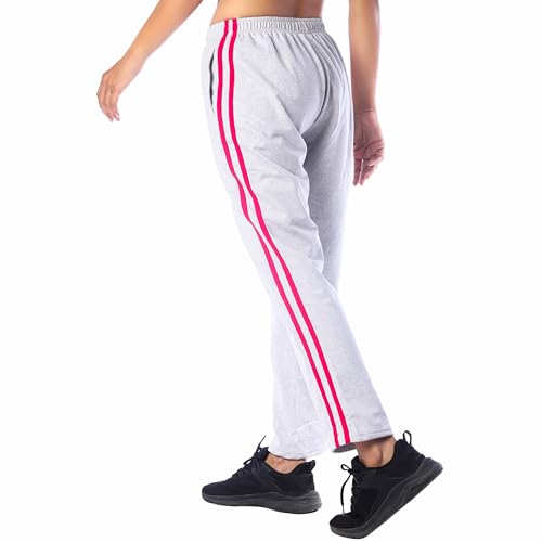 Image of London Hills Women's Regular Fit Mid Rise Cotton Blend Joggers Track Pants Striped Track Pants