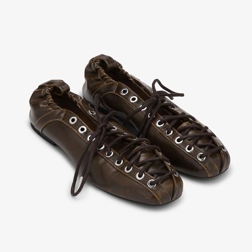 Leather Ballet Flats for Women Mary Jane Ballet Flats Lace Up Round Closed Toe Flat Shoes Fashion Dress Work Comfort Slip on Shoes2