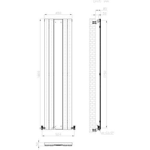iBathUK Regency Horizontal Column Radiator, Double Panel, 600x785mm Slim Radiator, Wall Mounted for Bathroom,Kitchen,Living Room- White