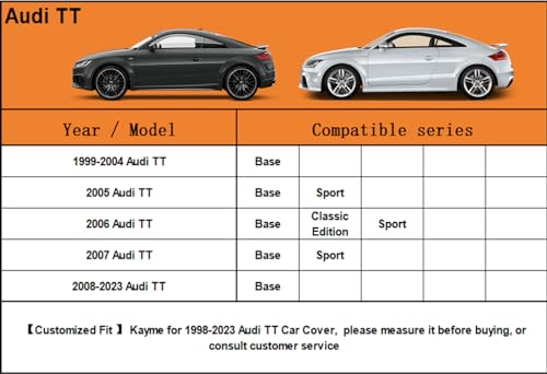 Image of Kayme 6 Layers Car Cover Custom Fit for Audi TT TTS TTRS (1998-2025) Waterproof All Weather for Automobiles, Outdoor Full Cover Rain Sun UV Protection.Silver