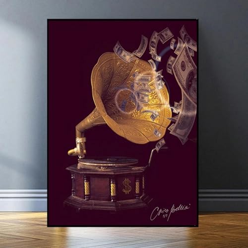 Toile vintage gramophone 70x100 cm | Solution pour habiller un grand mur vide