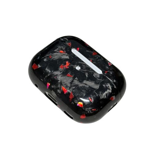 Fiberri Real Forged Carbon Fiber Case for AirPods Pro 2 (2022 Release) - Ultra-Thin & Lightweight Hard Shell Protective Cover - Supports MagSafe/Wireless Charging - Glossy Black/Red