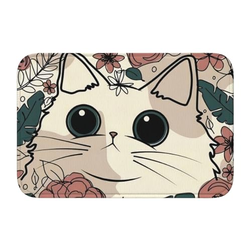 玄関マット 花 ネコ柄 猫柄 バスマット 室内 屋外 足拭きマット カーペット おしゃれ 北欧 滑り止め付き 洗える ベットルーム 浴室 台所 寝室 業務用 家庭用 40×60cm