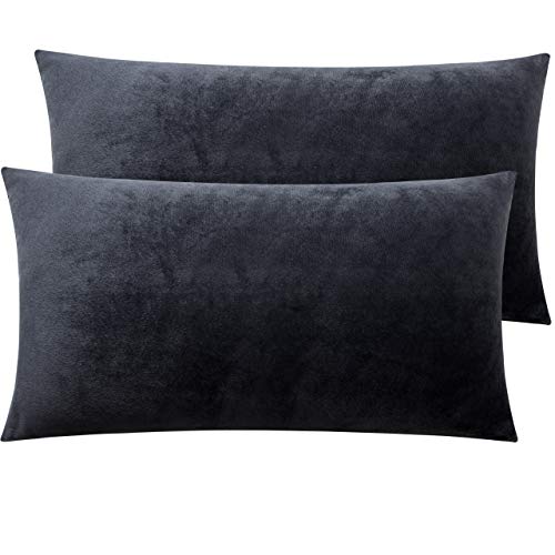 Image of NTBAY 2 Pack Zippered Velvet King Pillowcases, Super Soft and Cozy Luxury Fuzzy Flannel Pillow Cases with Zipper, 20x36 Inches, Charcoal Grey