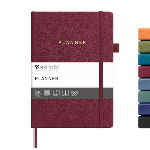 And Per Se Undated Planner, Weekly & Monthly Planner with Goal & Habit Tracker, A5 Leather Hardcover Productivity Journal for Academic Year (Dark Red)
