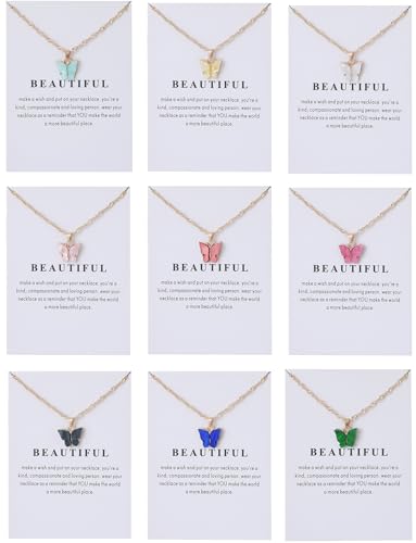 Butterfly Necklace Bohemian Retro Chain Friendship Necklace for Women Good Luck Pendant Chain Necklace with Message Card Gift Card