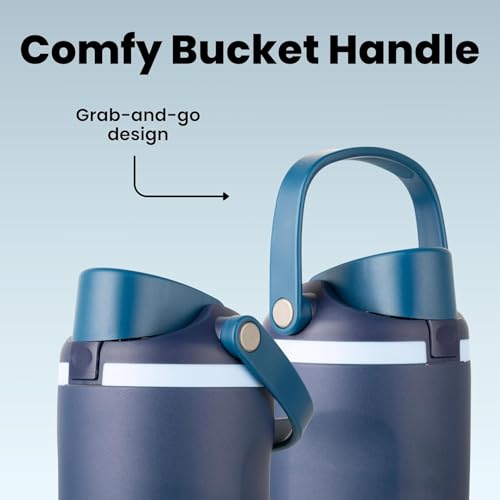 Image of Gym Water Bottle 30oz - Leak Proof Lock Lid, Matte Metallic Finish, Carry Handle, Durable Stainless Steel, Perfect for Workout & Sports (Midnight Blue, 900 ML)
