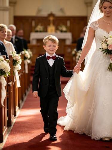 Image of Boys' Formal Suit 5 Piece Slim Fit Suits for Boy Kids Tuxedo Toddler Wedding Ring Bearer Outfit Teen Communion Dress