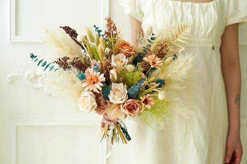 Ramo de Bodas Boho Rústico Beige con Flores Secas y Seda miniatura 6