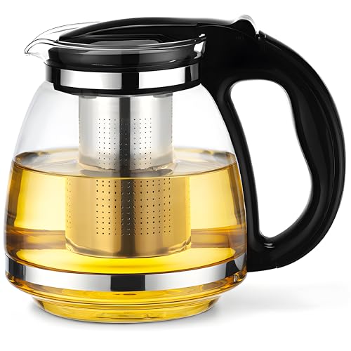 Retoo Glaskanne 2 L mit sieb Teekanne mit Teesieb Feinmaschiger Filter Hitzebeständig Teebereiter mit Deckel Siebeinsatz Nicht Beheizter Griff 16 x 15 x 22 cm