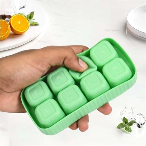 Image of AIG [3 Pack] Yellow Ice Cube Tray with Lids, 2-Inch Large Silicone Flexible 8-Cavity Ice Maker Molds for Whiskey & Cocktails, Easy-Release Reusable Ice Cubes, BPA-Free