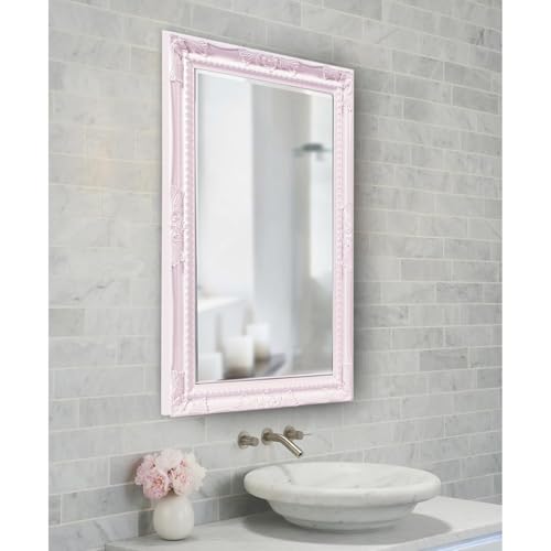Image of Howard Elliott Collection Queen Ann Rectangular Glossy Lilac Wall Mirror, Rectangle Hanging Wood Framed Vanity Mirrors for Home Decor, Living Room, Bathroom, Bedroom, or Hallway, 24 x 36 Inch