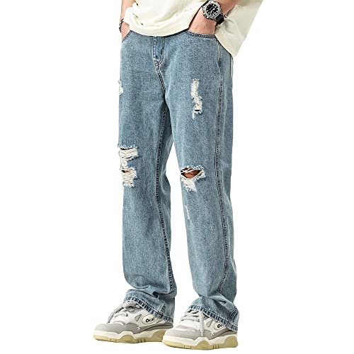 DOSLAVIDA Men's Baggy Jeans Loose Fit Ripped Distressed Jean Relaxed Skateboard...