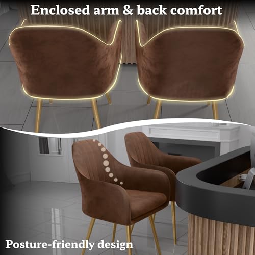 Image of Milano Velvet Comfort Dining Chair with Deep Cushion Seating, Strong Wooden Frame & Metal Support Legs for Dining, Living Room, Bedroom, Balcony & Office (Caramel Brown)