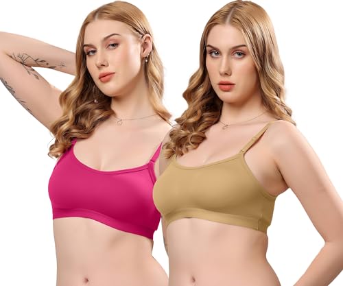 Image of London Hills Women's Cotton Sports Bra for Women Solid Bra Wireless & Non Padded Full Coverage Soft Hold Straps Super Combed Cotton Elastane Stretch Full Coverage Slip-On Active Bra