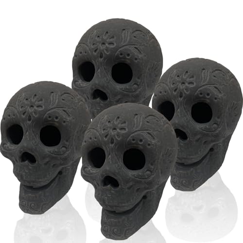 CAAS 4Piece Fire Pit Skulls Reusable Ceramic Skull Decor & Skeleton Head Prop for Halloween Indoor Outdoor Skulls Decorations Fireproof Small Skull Logs for Fire Pit (4 Black)