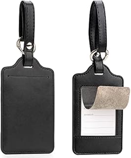 Luggage Tags for Suitcases Handbags Backpacks, Travel Accessories PU Leather ID Labels with Full Privacy Cover 2 Pack, Black