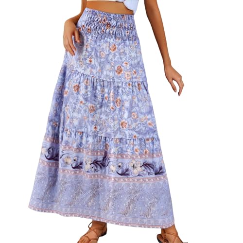 Trajes de verano para mujer, faldas largas bohemias de cintura alta acampanada, plisadas, mini elegantes e informales, morado claro, 3XL