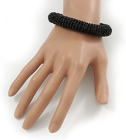 Avalaya Black Glass Bead Roll Stretch Bracelet - Adjustable - Image 3