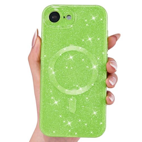 Coque iPhone 17e 16e magnétique verte paillette étui silicone rigide femme