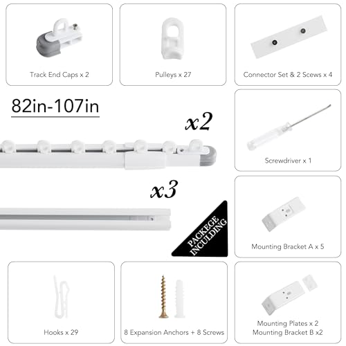NICETOWN Sliding Door Curtain & Adjustable Ceiling Track Set, W100 xL84 Room Divider Curtain for Office/Hospital Privacy Protection, Thermal Insulated Room Darkning Drape, 1 Panel, Biscuit