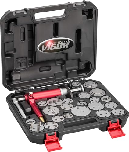ViGOR Bremskolbenrücksteller V1711N I 23-teiliges pneumatisches Werkzeug-Set, Bremsen-Rücksteller zum Drehen und Drücken von Bremskolben an diversen Auto / Pkw wie VW, Audi, BMW und Mercedes
