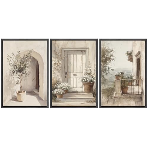 wall26 Framed Canvas Print Wall Art Set Mediterranean Courtyard with