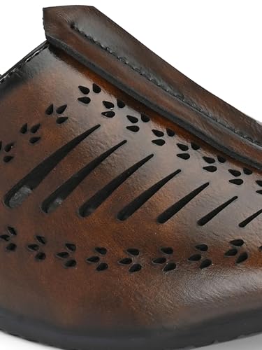 Image of Ethnic Jutti & Mojri Shoes for Men | Traditional Nagra Style Footwear | Slip On Design | Closed Toe Pattern | Cultural Wear Mens Shoes | Black Color 