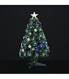 Feeric Christmas - Árbol de Navidad con luz artificial (fibra óptica, 14 copos y 74 LED de altura 90 cm), color verde