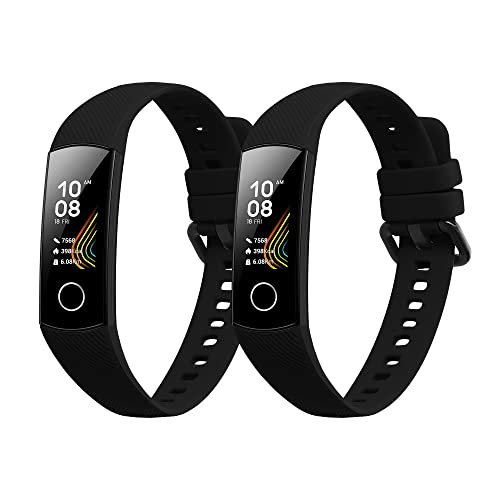 kwmobile Straps Compatible with Honor Band 5 / Band 4 Straps - 2x Replacement Silicone Watch Bands - Black