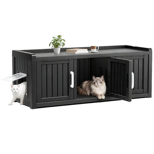 GULAIMOAO Cat Litter Box Enclosure, Dual-Side Entry, Black
