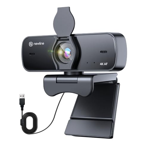 Image of N newline 4K Webcam with Microphone, 12MP 30FPS HD Streaming Camera for PC Laptop Mac, Upgraded Autofocus with Privacy Cover & Light Correction, USB Plug and Play for Zoom/Teams Video Calls