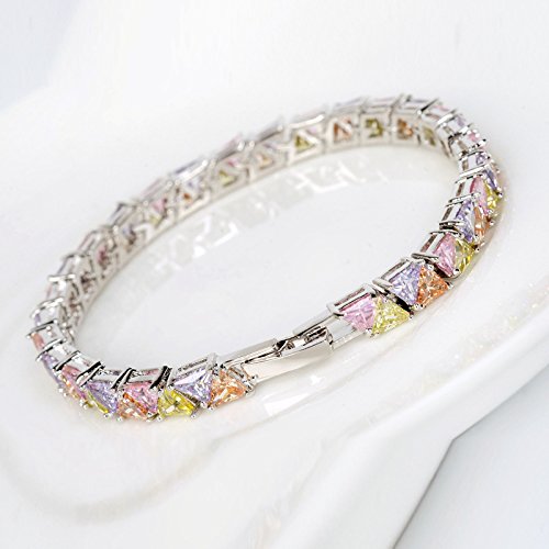 Women's 18K Gold Tennis Bracelet Feathuring with Interlaced Triangle Colored Moissanite, Gift for Her3