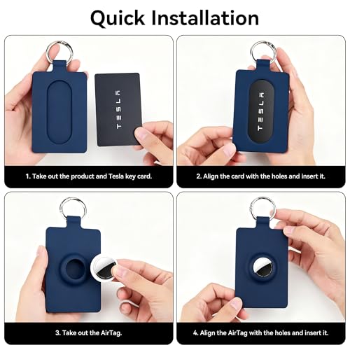 Image of Card Holder for Tesla Keycard with AirTag Slot, Soft Silicone Key Card Protective Case Cover for Tesla Model 3 Y S X Cybertruck,Key Holder with Keychain Key Rings - 1 Pack,Blue