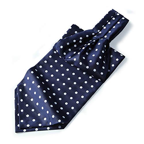 HISDERN Men's Polka Dot Jacquard Woven Self Cravat Tie Ascot Navy Blue/Gray
