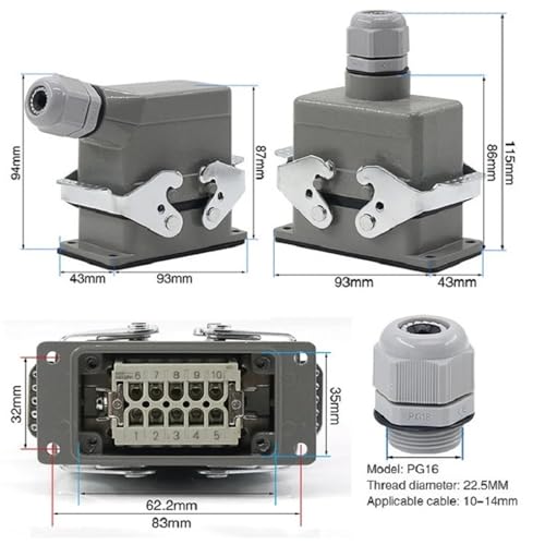 Conector rectangular HDC-HE4 resistente con salida superior de 24 pines 6