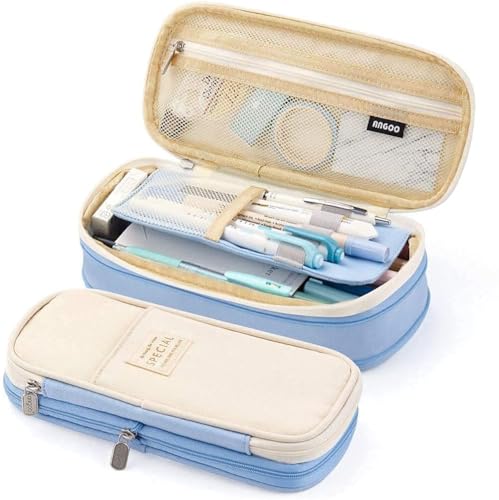 Image of Kawaii Cute Aesthetic Pencil Case for Girls & Boys | 3 Layer 6 Compartment Large Capacity Pencil Pouch with Zipper | Cartoon Stationery Organizer Bag for Students & Kids