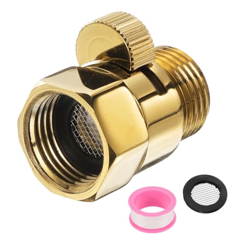sourcing map Brass Chrome Shower Head Shut Off Valve, G1/2 Shower Control Valve Water Pressure Regulator Replacement for Shower System with PTFE Tape (Gold, 39mm/1.54)
