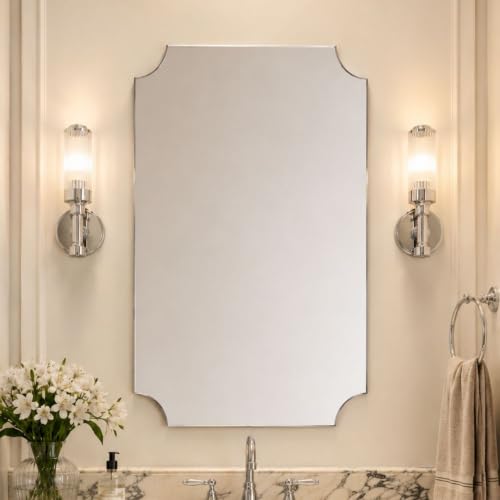 Image of TEHOME 20x30'' Chrome Scalloped Bathroom Mirrors, Silver Decorative Bathroom Vanity Mirror