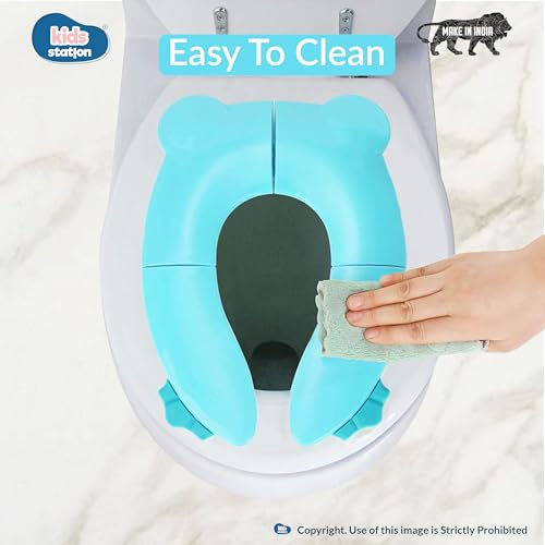 Image of Kids Station Foldable & Portable Baby Potty Training Seats-Suitable for potty training of Boys-Potty Training Seat for 1+ Year child-Travel Friendly, Easy to Carry (Blue, Foldable Potty Seat)