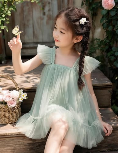 Image of Arshiner Toddler Tulle Dress for Girls Layered Tutu Ruffle Dresses Swing Twirly Fairy Summer Birthday Party Wedding Sundress