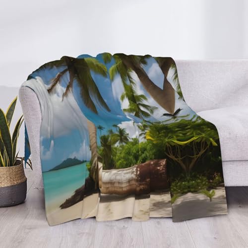 Couverture de lit de luxe flanelle Two Palm Tree plaid microfbre chaud