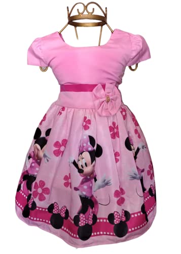 Vestido Infantil Minnie Rosa Temático Festa Aniversário Tamanho:P Veste 2 a 3 anos;Cor:Minnie Rosa