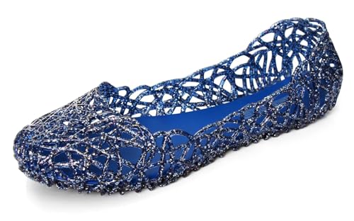 Image of Stunner Women Beach Jelly Shoes Slip On Crystal Summer Hollow Ballet Flats | Summer Cool PVC Breathable Outdoor Indoor Dressy Flat Sandals for Holiday Shopping Spa Swimming Pool