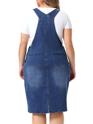 Image of Agnes Orinda Plus Size Denim Overall Dress for Women Vintage Adjustable Strap Pinafore Bib Jean Dresses with Side Pockets