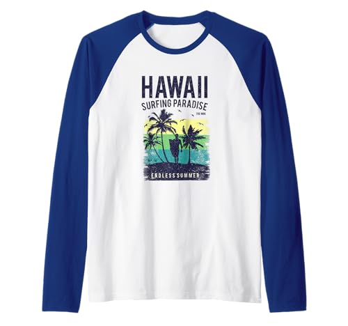 Cool Hawaii Hawaiin Surfing Surf para mujeres, hombres y niños Camiseta Manga Raglan