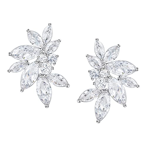 SWEETV Marquise Wedding Earrings for Brides, Bridesmaids, Cubic Zirconia Bridal Earrings, Rhinestone Cluster Stud Earrings for Women Prom Party Jewelry Gifts - Main Image