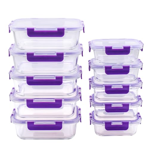 Recamania Recipientes de Cristal Para Alimentos - 20 Piezas (10 recipientes y 10 tapas) - Apto para lavavajillas, Microondas y congelador - a prueba de fugas y sin BPA - Aprobado por la FDA y el FSC