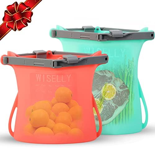 Gallon Reusable Premium Silicone Freezer Dishwasher Safe Stand Up Collapsible Bags Food Storage Food Bags No Pop Open Easy Clean & Dry Thick Food Containers For Freeze, Boil, Heat, Meats, Marinates