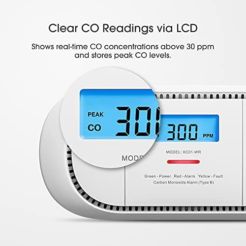 X-Sense Wireless Interconnected Carbon Monoxide Alarm, Replaceable Battery Powered CO Alarm with Digital Display and Peak Value Memory, Complies with EN 50291 Standard, XC01-WR